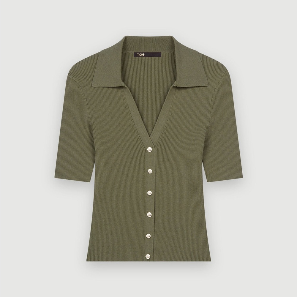Maje Knit Polo Shirt, Khaki, Size 1, NWT
